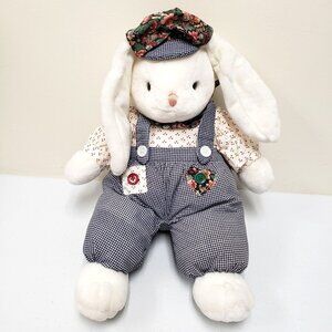 MTY International 18" White Bunny Rabbit Button Overalls Stuffed Animal Plush